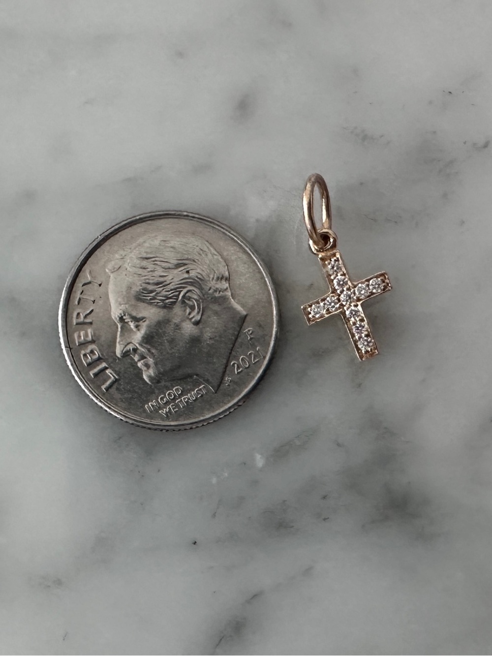 Helen Ficalora Cross Mini Charm Pavé Diamonds 14K Yellow Gold - Picture 7 of 7
